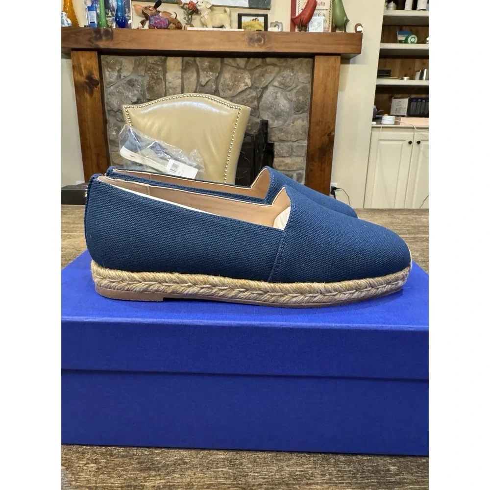 Stuart Weitzman womens Dree Slide Espadrille Blue Canvas Size 5 Slip On Loafer